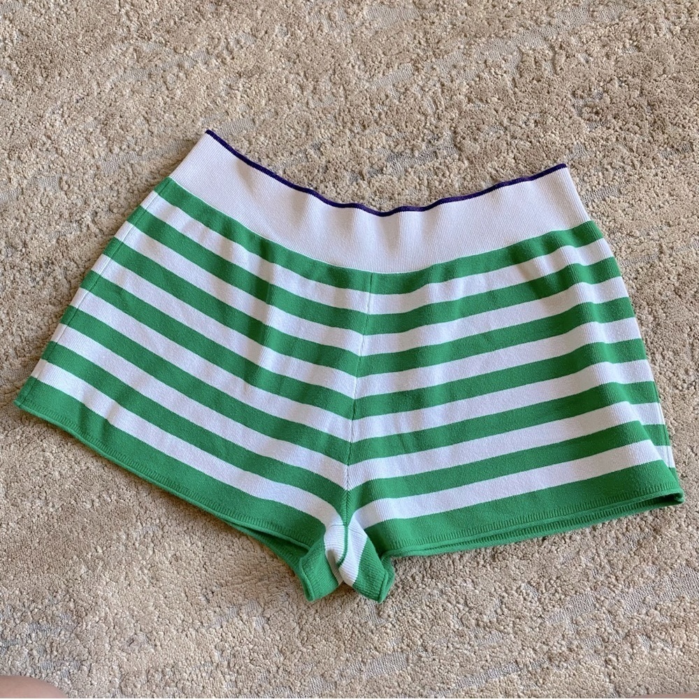 Daily Practice Anthropologie Green White Striped Shorts Tight Knit Cotton: XL - Picture 2 of 11